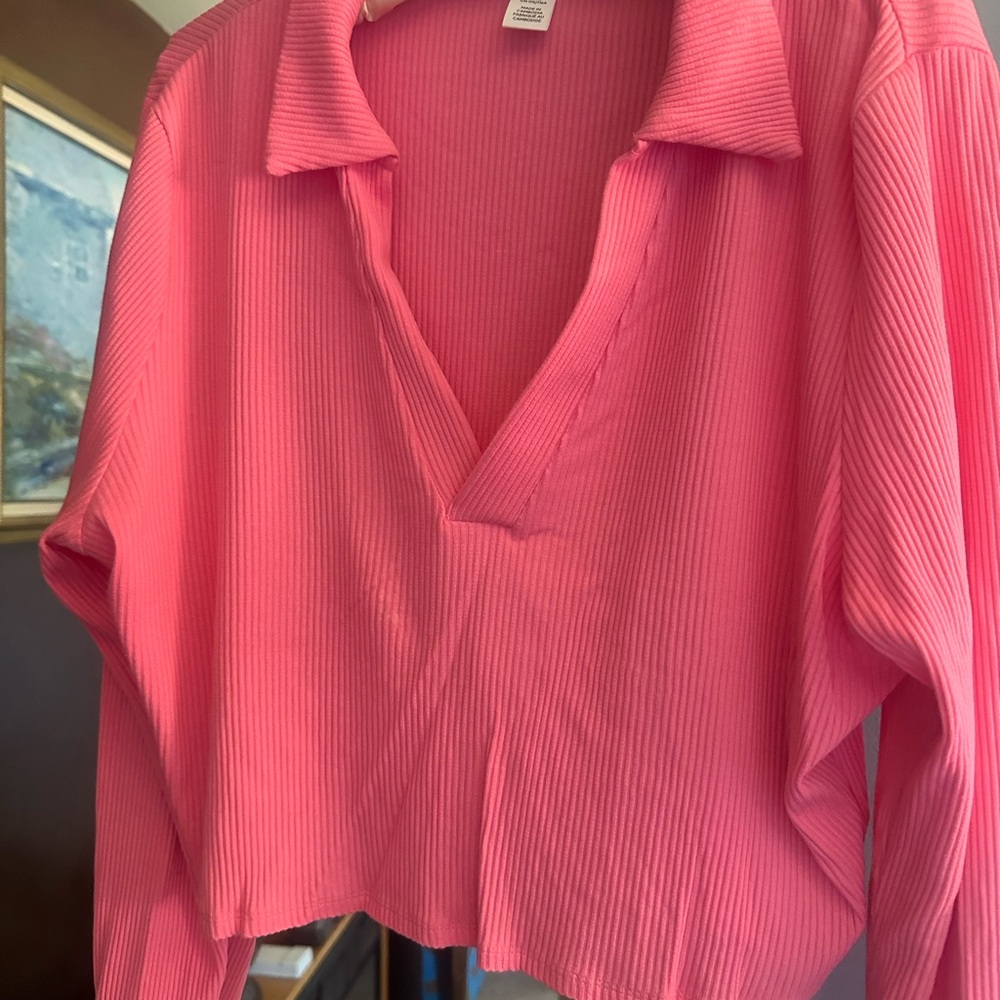 H&M Vibrant Pink Ribbed Blouse